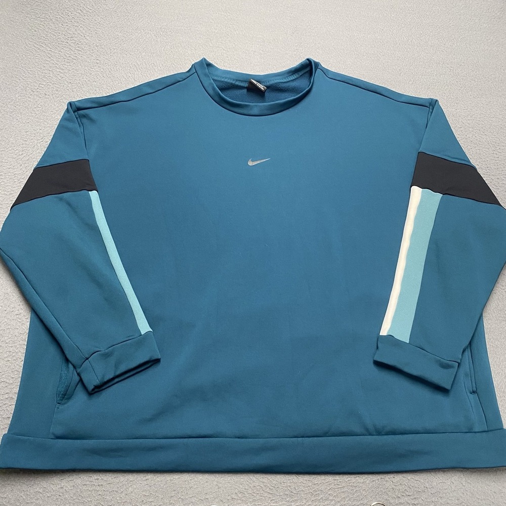 Nike Sweatshirt Mens 2XL Blue Fleece Pullover Crewneck Pockets Logo BV4970-347